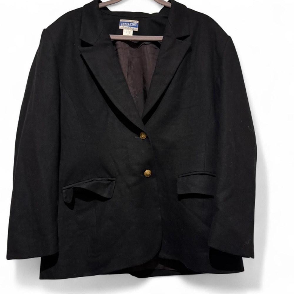 Pendleton Women's Classic Black Blazer Wool Gold Buttons Classic Preppy Academia